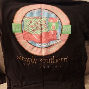 Simply Southern Black Tee with Pink and Green Graphic Crest